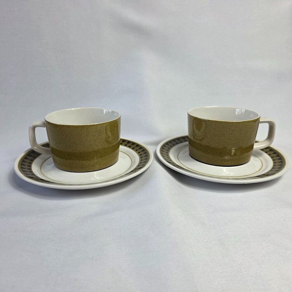 TWO Mikasa Mediterrania Dominique & Avocado Green Cup & Saucer Sets